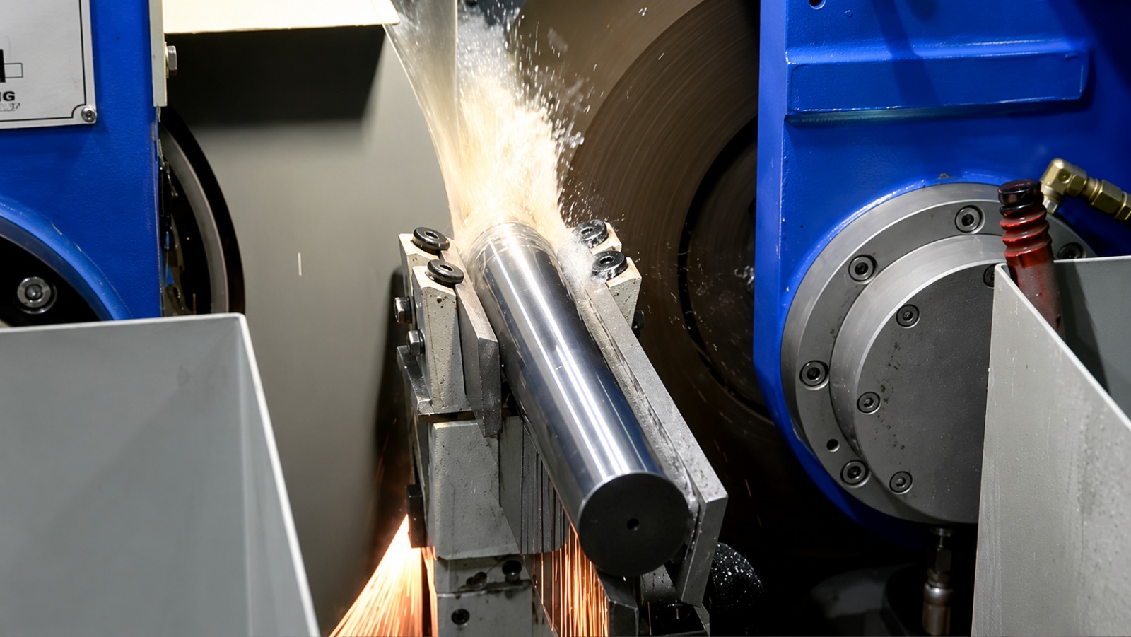 Centerless grinding of a precision industrial shaft